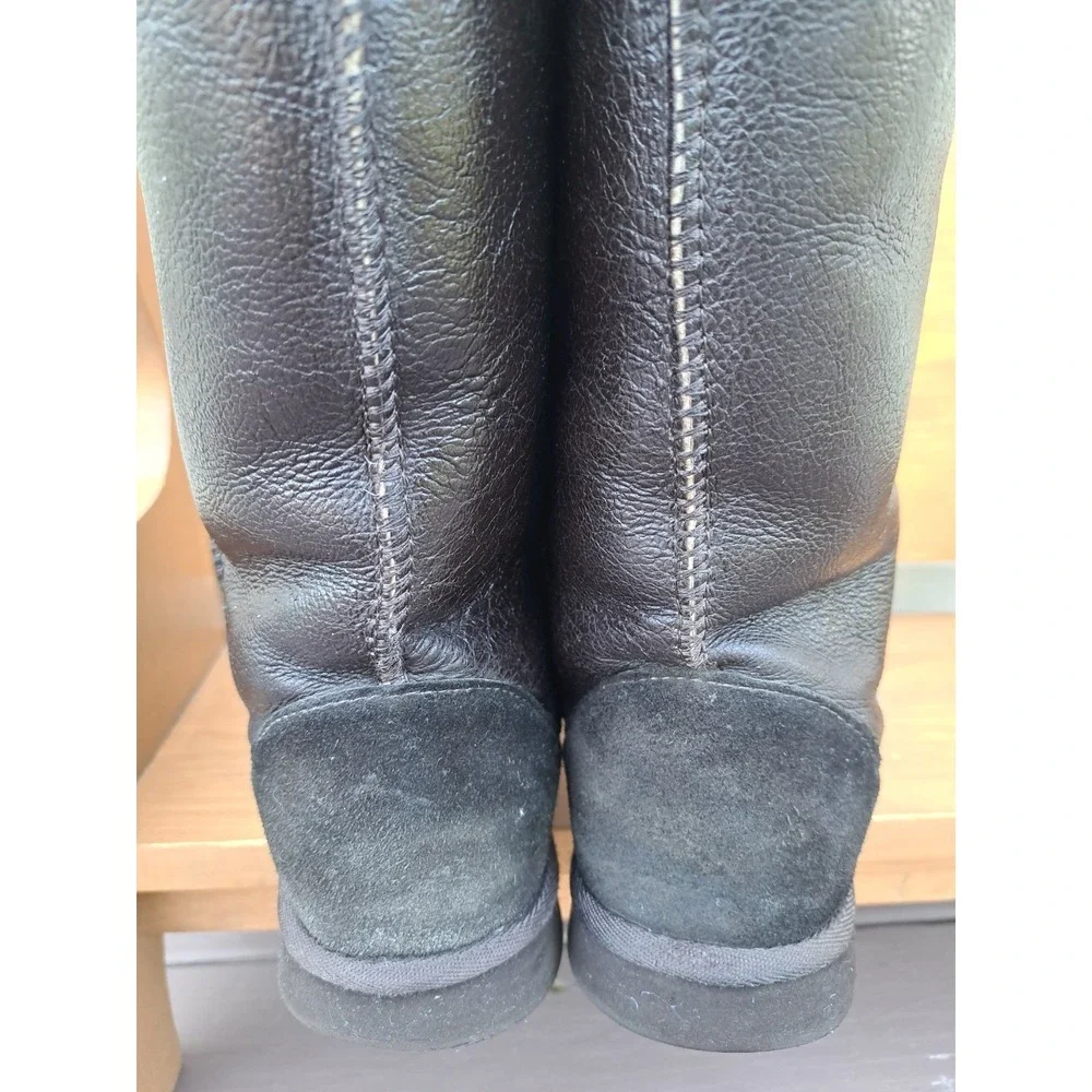 Women's Brown Tall Leather Winter Snow Shearing Boots  8 W Pull On